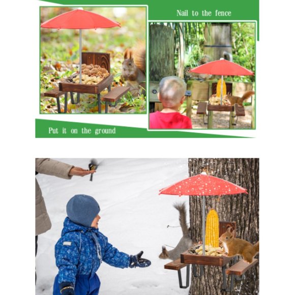 Squirrel & Chipmunk Miniature Picnic Table - Feeder w/Corn Cob Holder & Umbrella - Picture 8 of 11